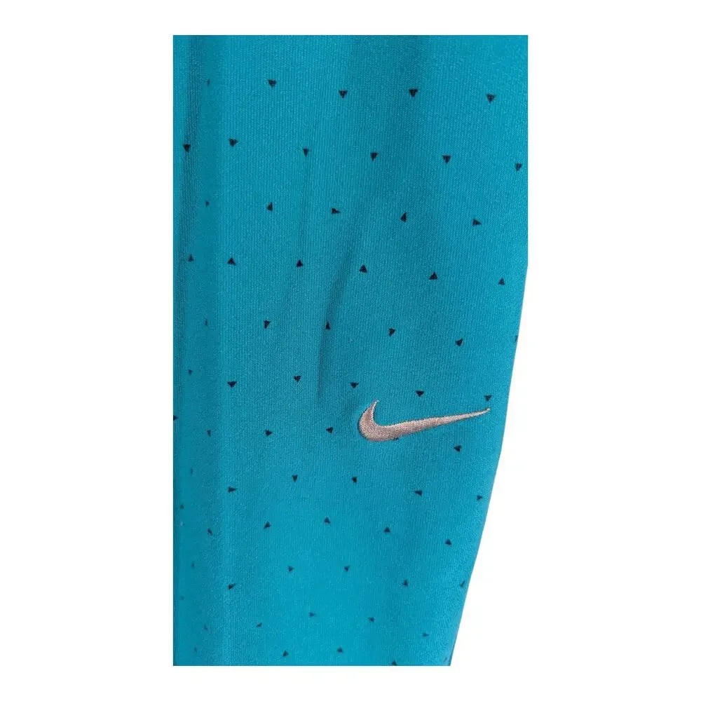 Nike Leggings Womens Small Aqua Drawstring Zip Pocket Yoga Capri Triangle Dots